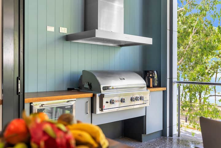 Gas barbecue on the upper balcony beside the kitchen.