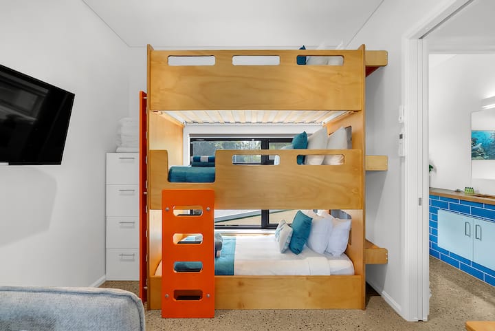 Timber bunk beds in Bedroom 4.