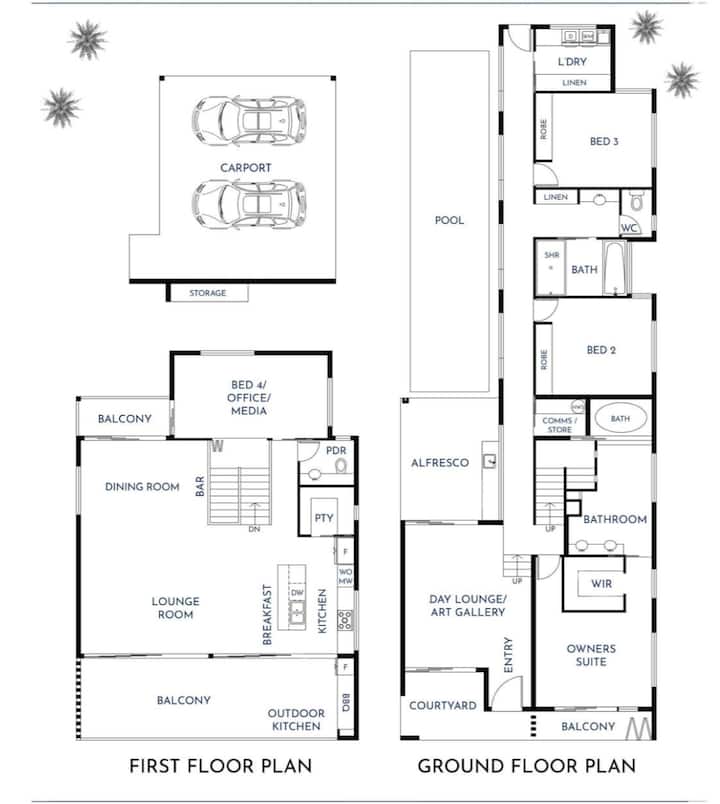 Floor plan of the ground and first floors, as published on the Airbnb listing.